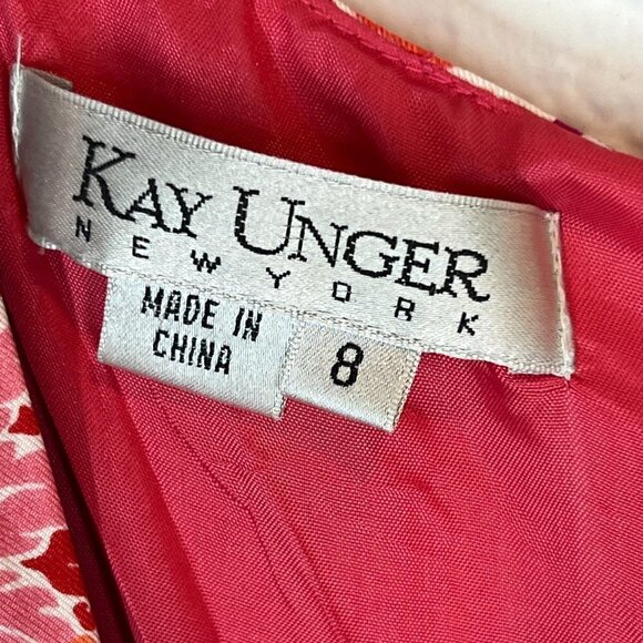 Kay Unger Silk Cocktail Dress Pink Orange Gold Mod Retro 6 - Picture 9 of 12